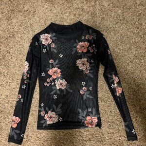 Minkpink Mesh Tattoo Sleeve Floral Longsleeve Top